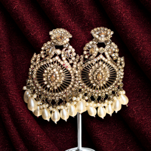 Festive Aura Kundan Jhumka|Grand Victorian Chandbali| Beads Alloy Stud Earring