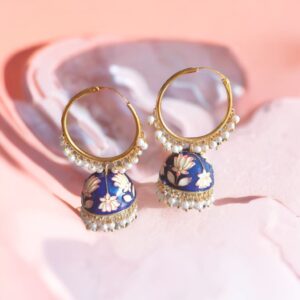 Blue jhumka earrings Floral jhumkas Pearl drop earrings Meenakari jhumka Brass Chandbali Earring